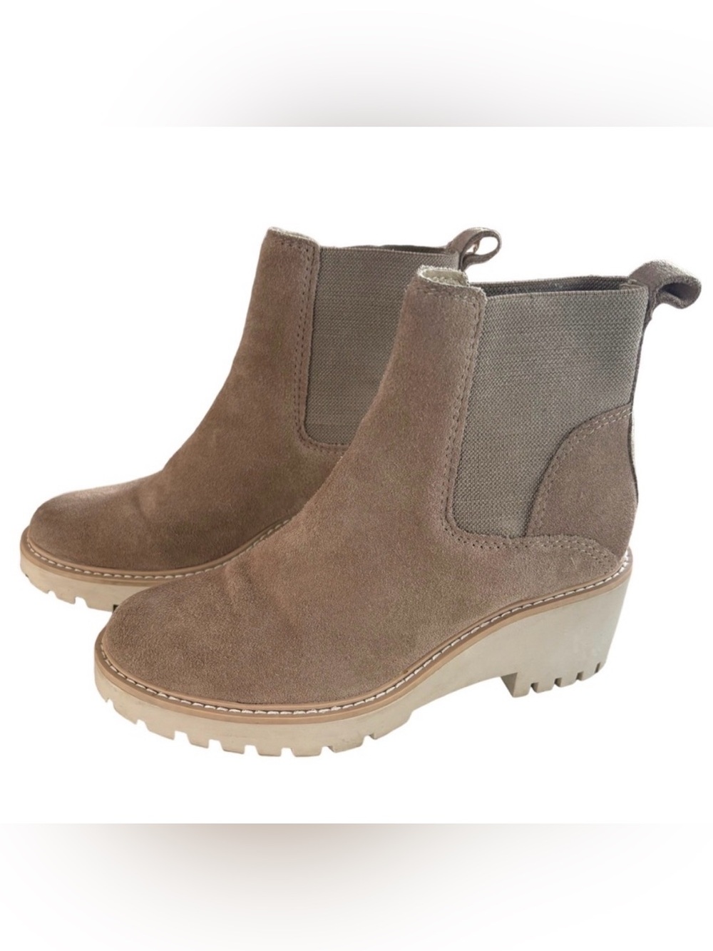 Dolce Vita Haddie Wedge Lug Sole Boot Taupe Tan Brown Suede Size 6 EUC